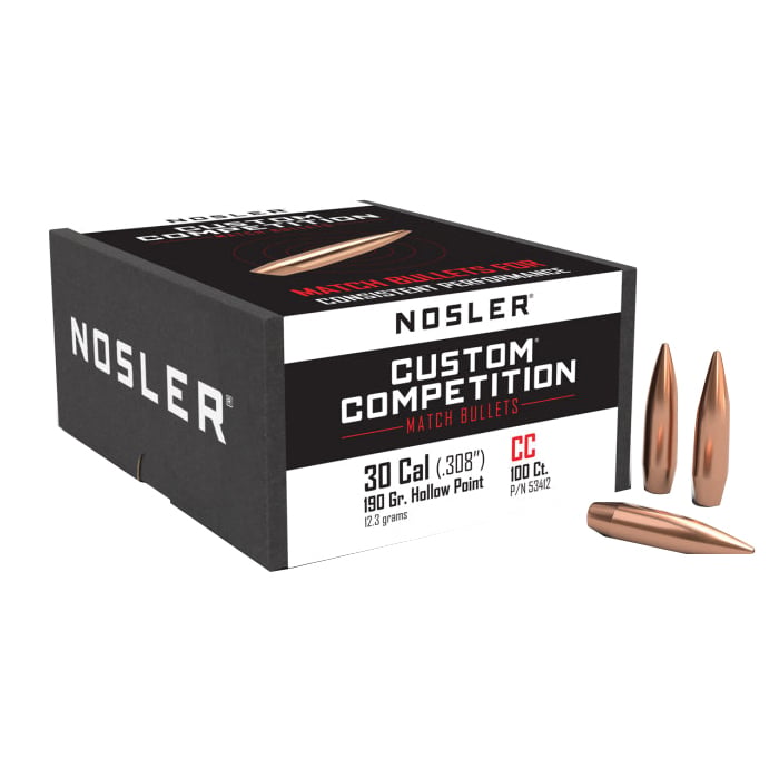 Nosler Custom Competition .30 Cal JHPBT Rifle Bullet, 190 gr 0.308" 100rds