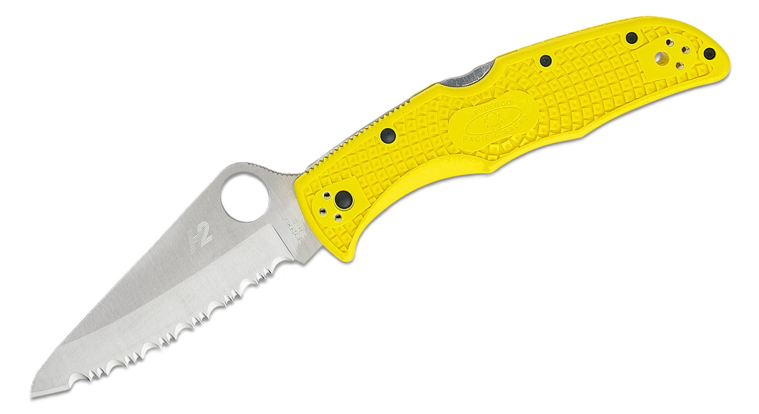 Spyderco Pacific Salt H2 Folding Drop Point Knife Serrated, Yellow - C91SYL2