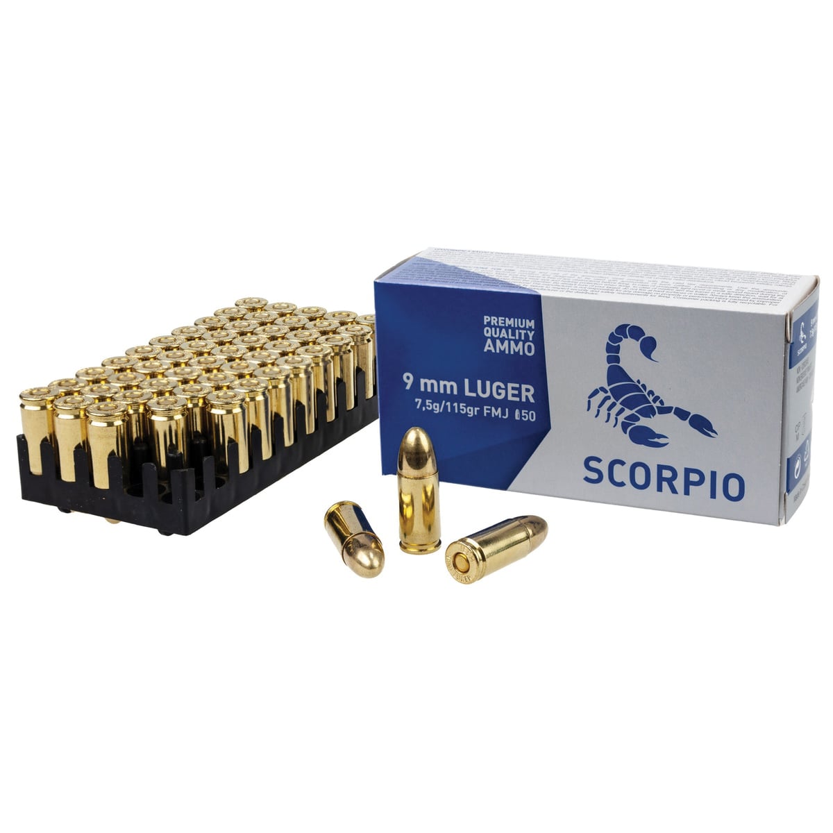 STV Technology Scorpio 9mm 115 gr FMJ 50rds Handgun Ammo for Dependable Shooting - S9MM115F