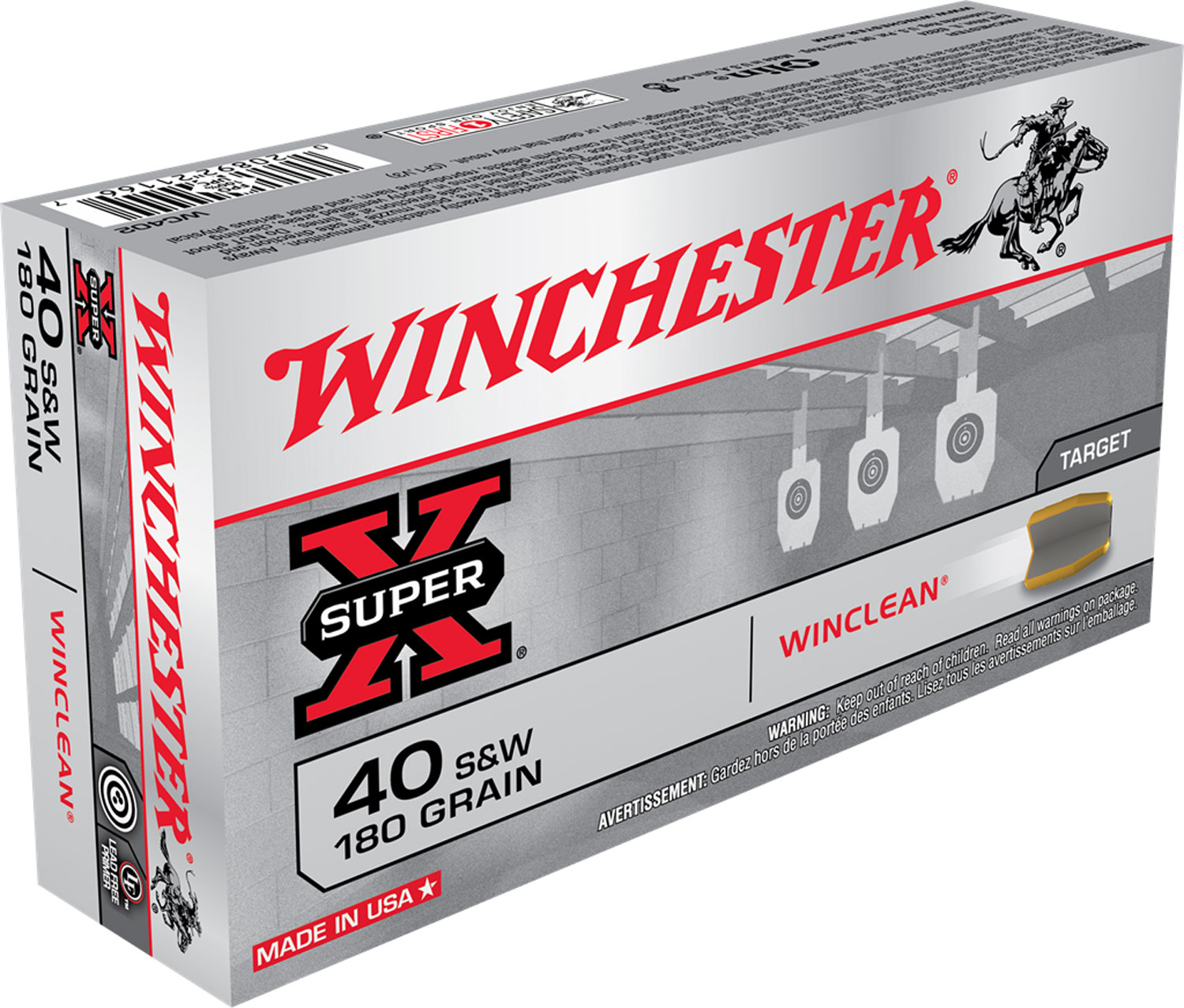 Winchester Ammunition Super-X 180 gr WinClean (Brass Enclosed Base) .40 S&W Ammo, 50/box - WC402