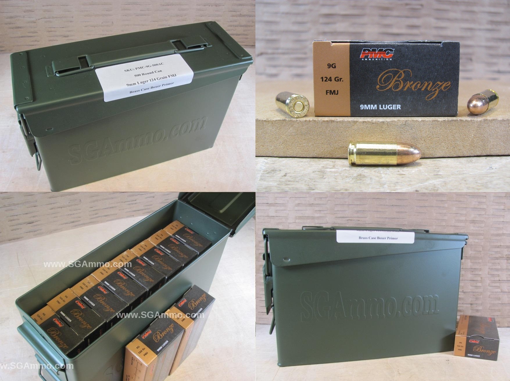 500 Round Can – 9mm Luger 124 Grain FMJ PMC Ammo – 9G – Packed in M19A1 Canister