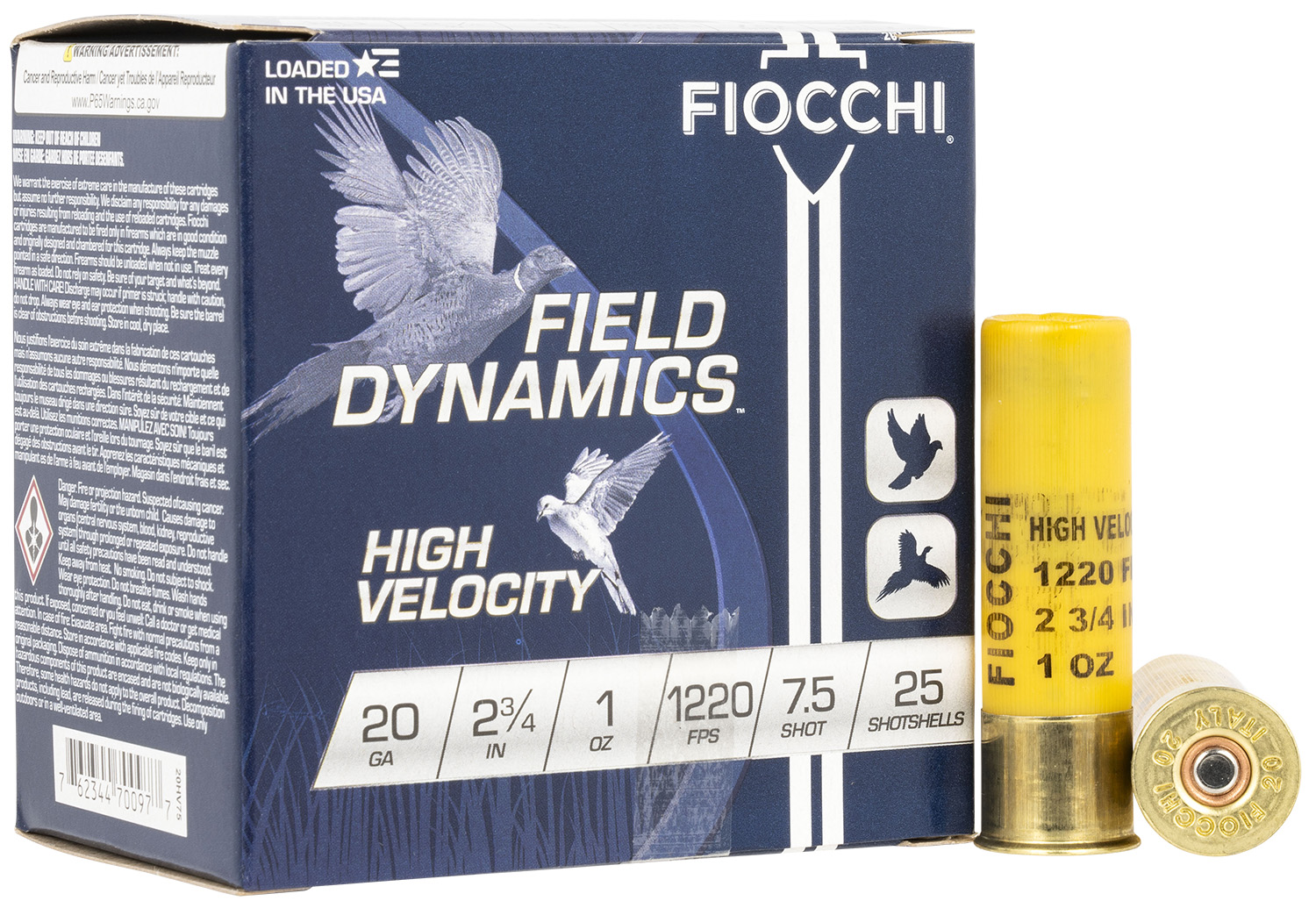 Fiocchi Field Dynamics High Velocity 20ga 2.75" 1oz #7.5 Shotshell Ammo, 25rds - 20HV75