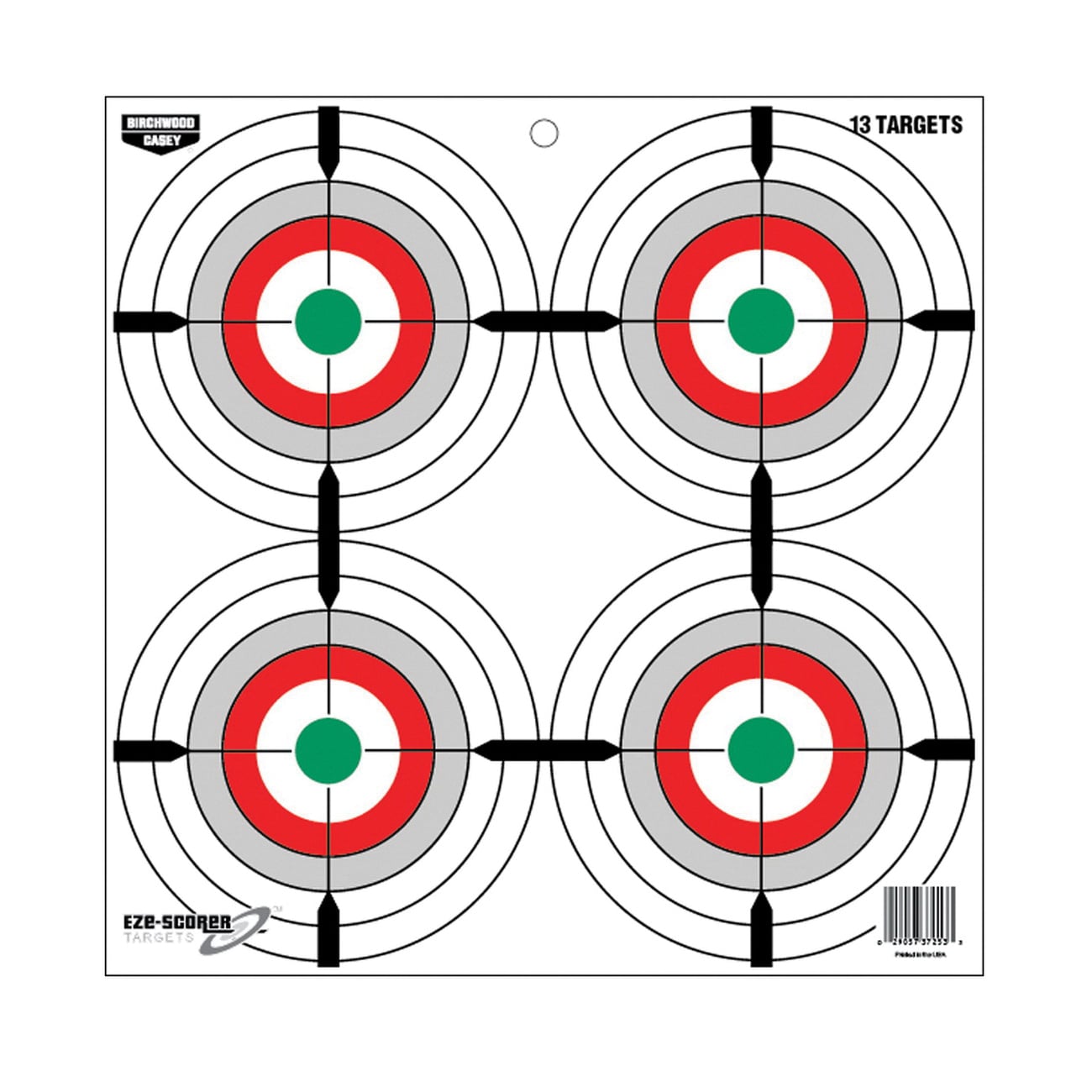 Birchwood Casey EZE-Scorer 12" x 12" Multiple Bullseye Target, Black/Gray/Green/Red/White, 13/pack - 37253