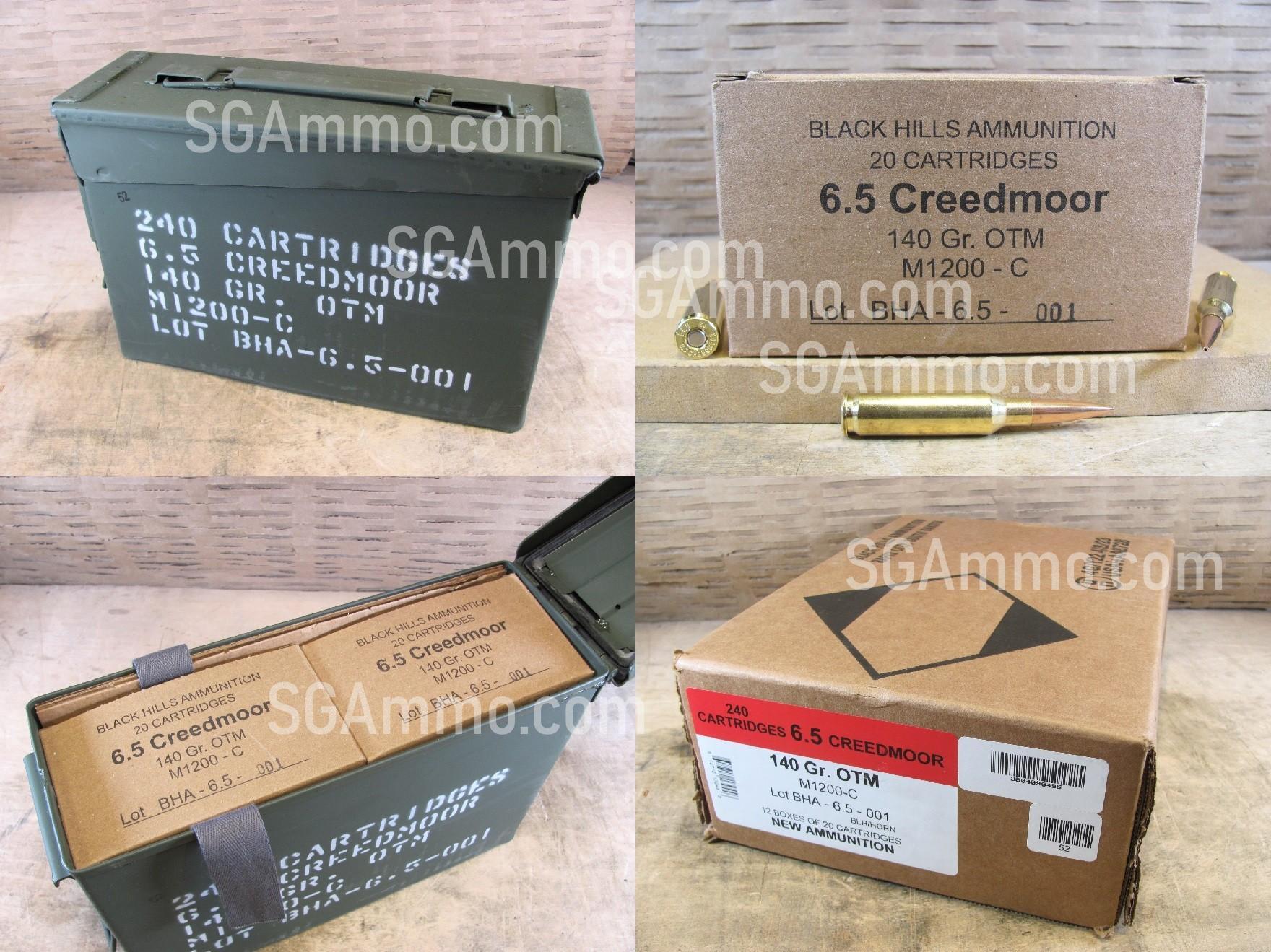 240 Round Case – 6.5 Creedmoor 140 Grain Open Tip Match Black Hills Ammunition – Packed in M19A1 Canister