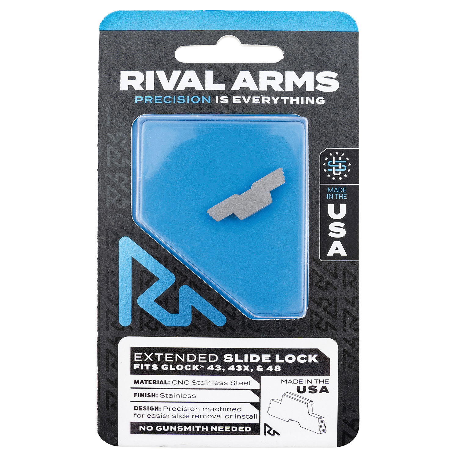 Rival Arms Extended Slide Lock for Glock 43X, Stainless - RA-RA80G003D