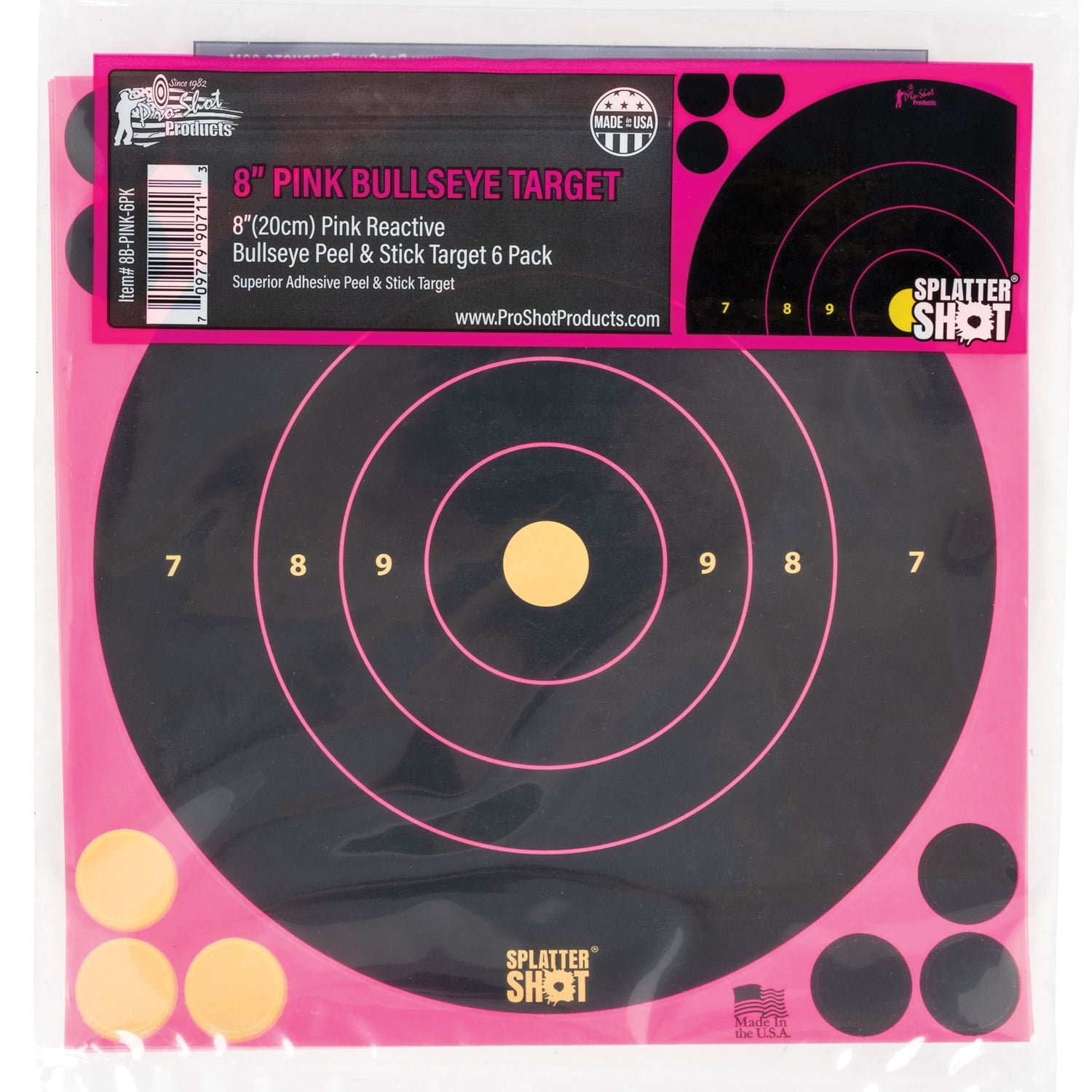Pro-Shot SplatterShot Peel and Stick Bullseye Target, Black/Pink - 8B-PINK-6PK