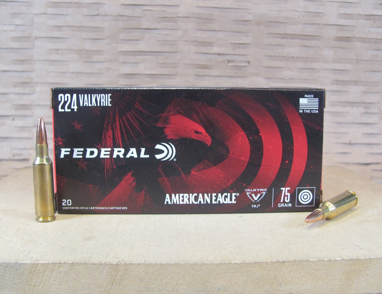 200 Round Case – 224 Valkyrie 75 Grain FMJ or TMJ Federal American Eagle Ammo – AE224VLK1