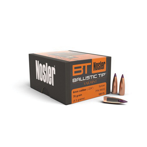 Nosler Ballistic Tip Varmint 6mm 70 gr SBT Rifle Bullet, 100/box - 39532