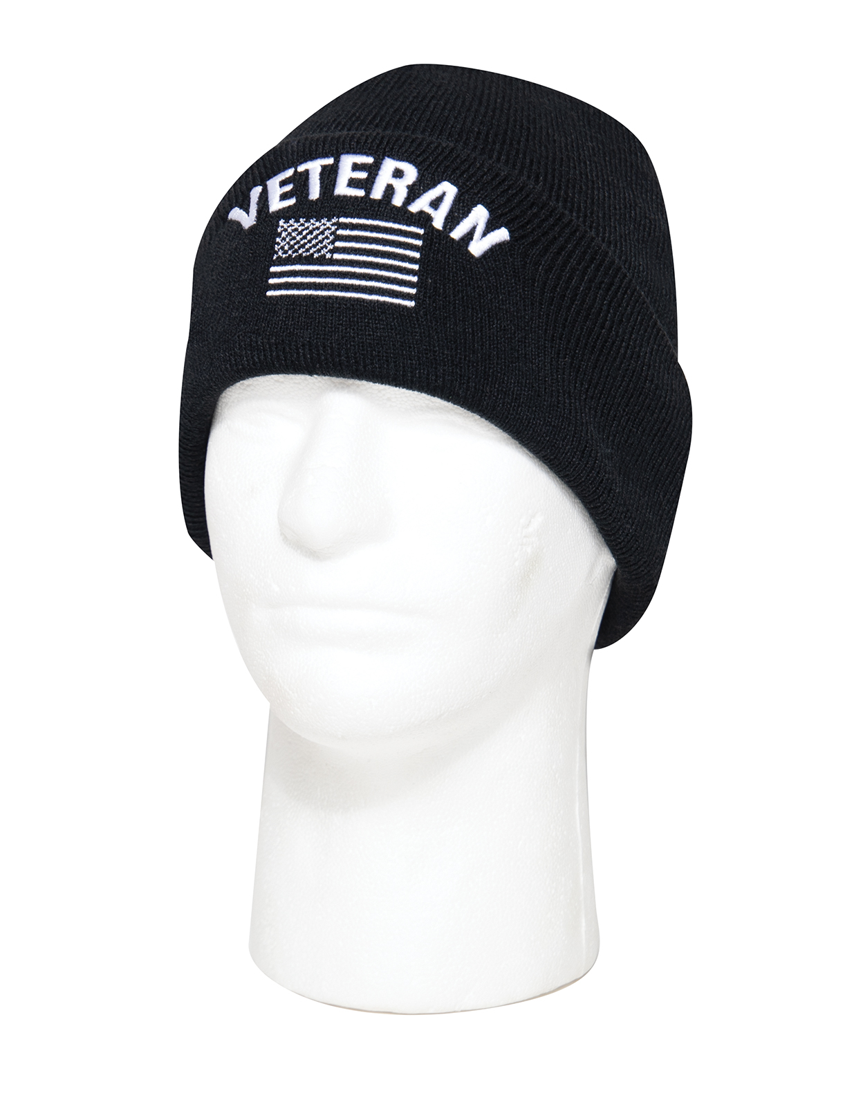 Rothco Veteran With Us Flag Fine Knit Watch Cap - Black