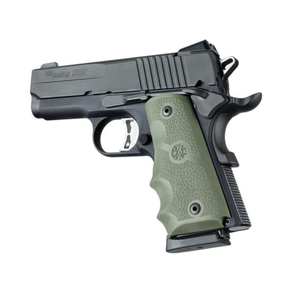 Hogue Grip w/Finger Groove Fits 1911 Officers, OD Green