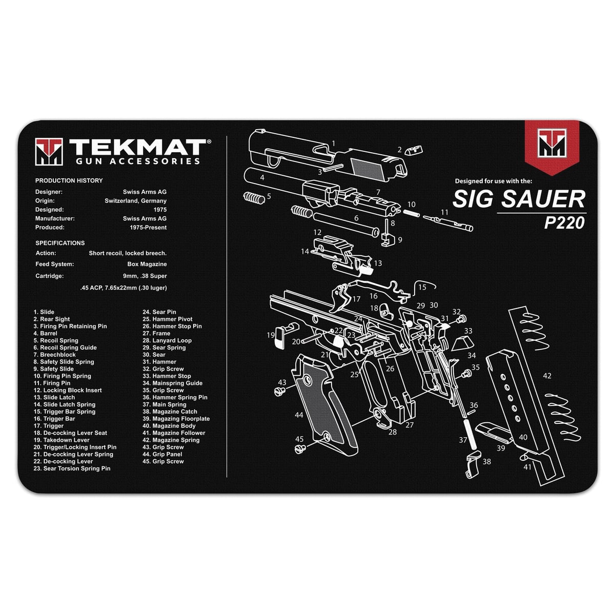 TEKMAT 17" x 11" x 0.13" Gun Cleaning Mat, Black/White
