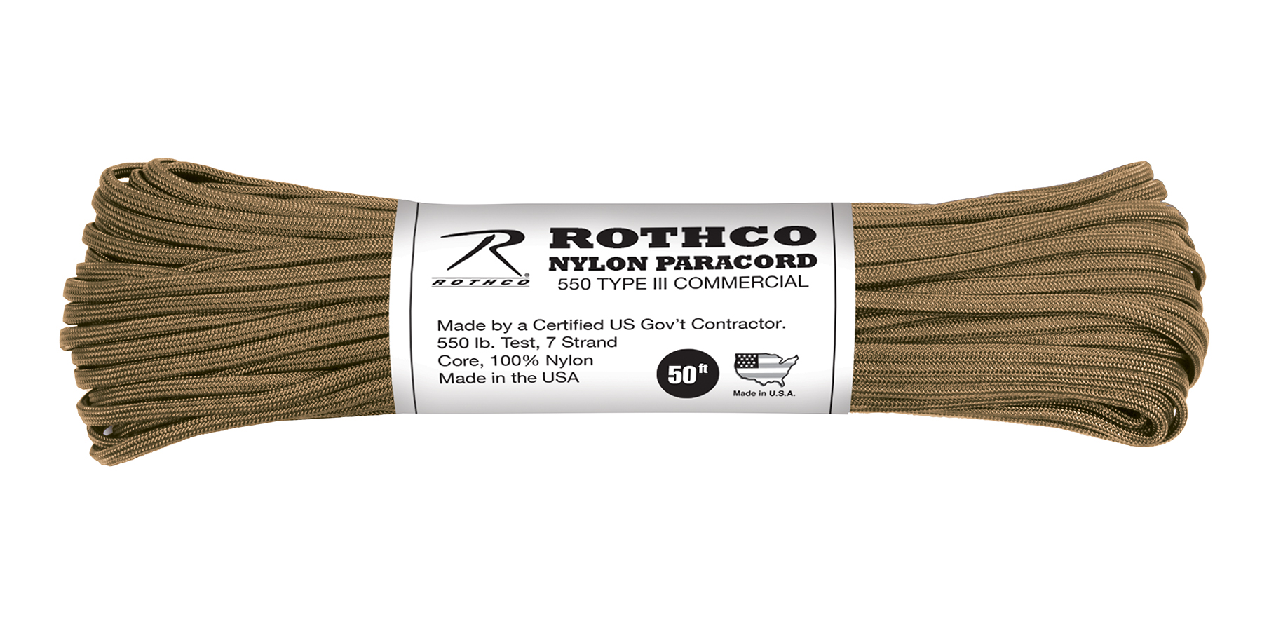 Rothco Nylon Paracord Type III 550 Lb - Coyote Brown, 50