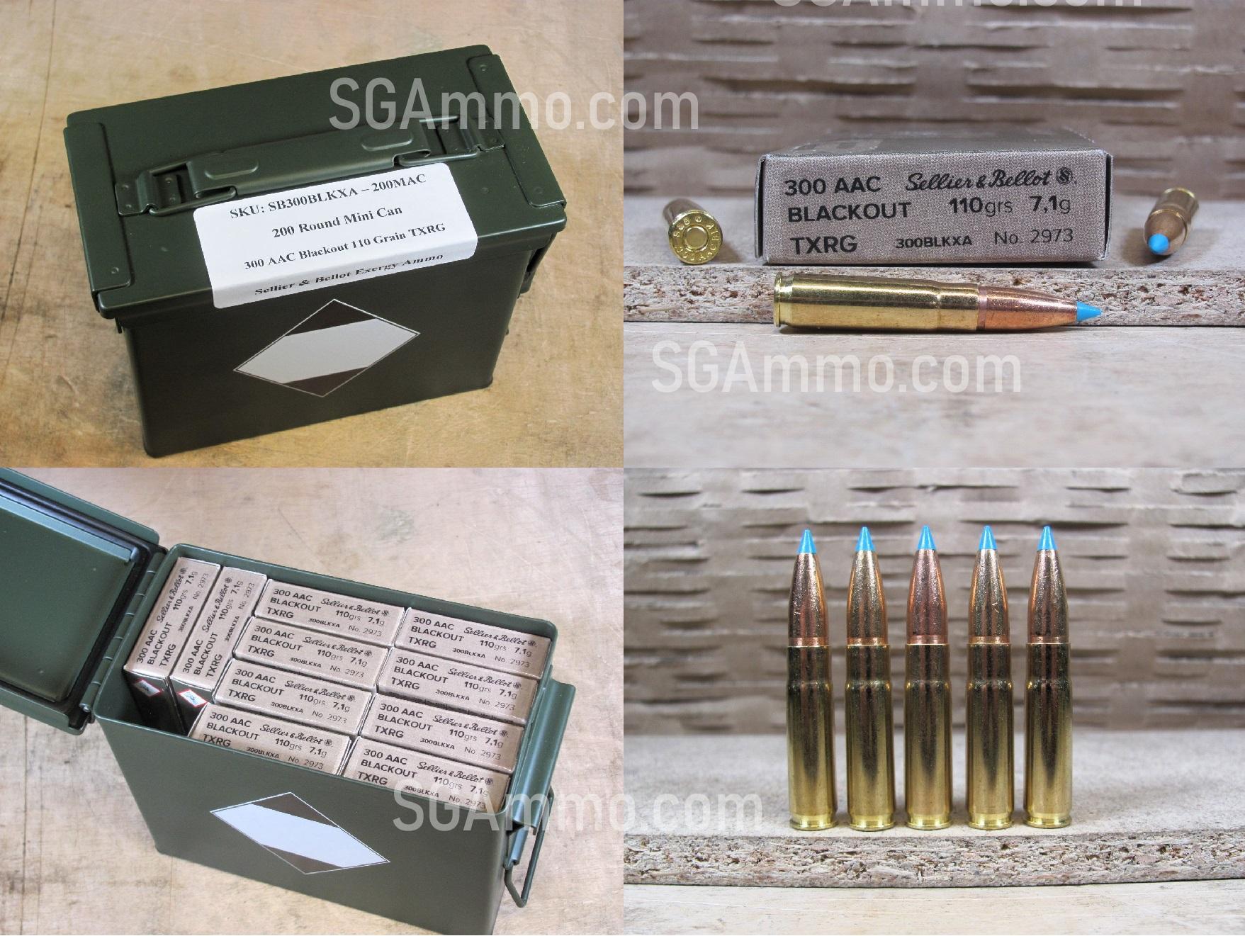 200 Round Can – 300 AAC Blackout 110 Grain TXRG Sellier Bellot Exergy Ammo – SB300BLKXA – Packed in Mini Canister
