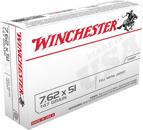 Winchester USA Rifle Ammunition 7.62 Nato 147 gr FMJ - 20/box
