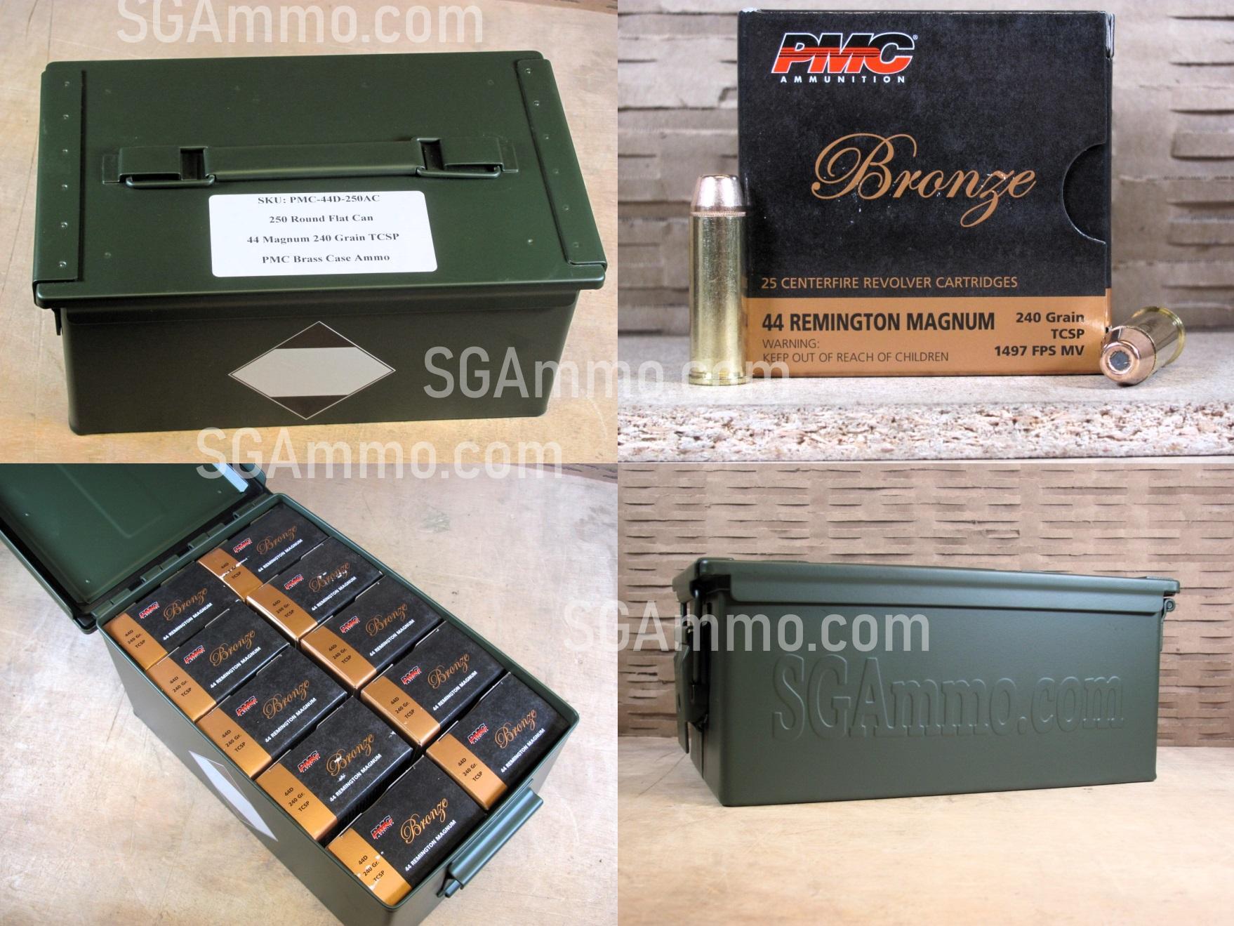 250 Round Flat Can – 44 Magnum 240 Grain TCSP Ammo by PMC – 44D – Packed in Metal Canister