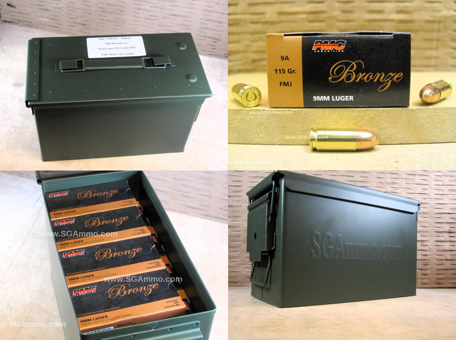 1000 Round Can – 9mm Luger 115 Grain FMJ PMC Ammo – PMC9A-1000AC – Packed in M2A1 Canister