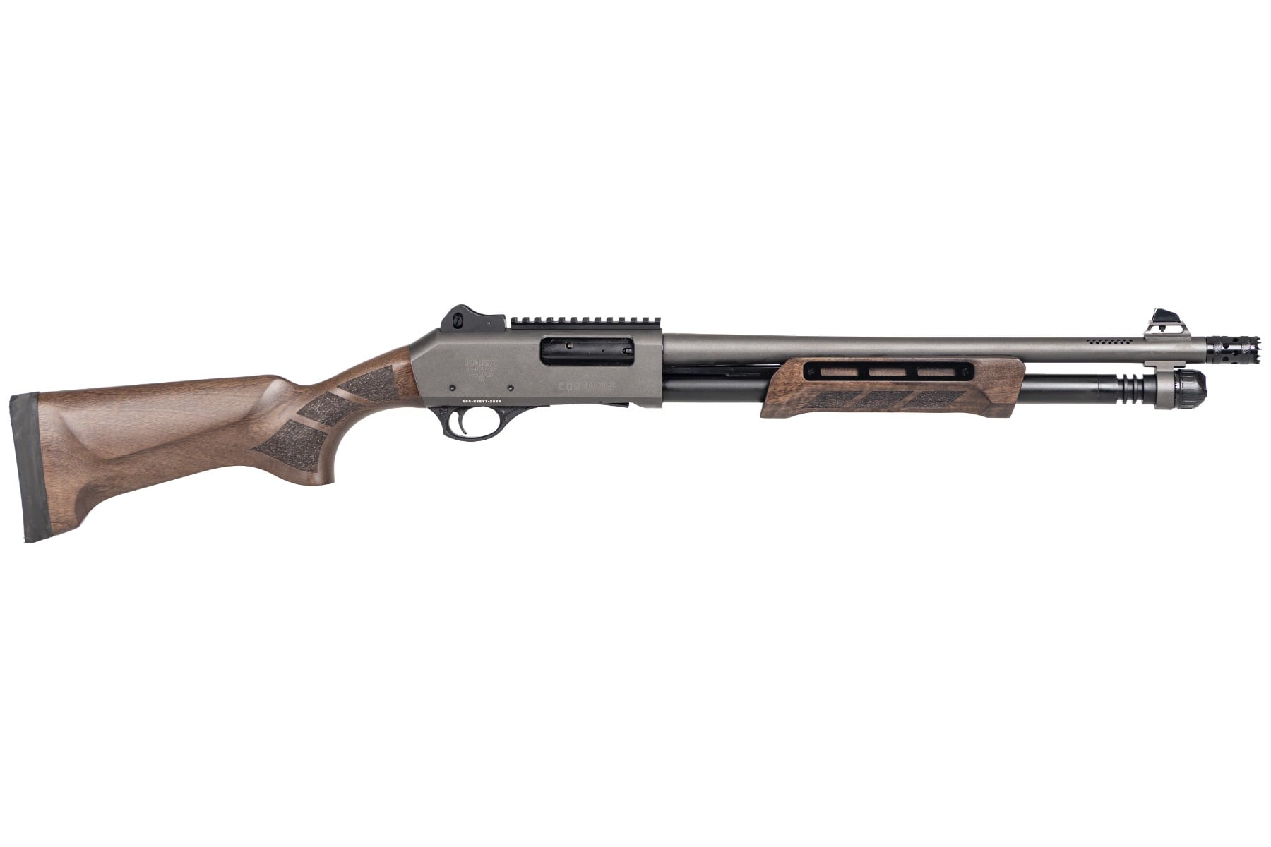 Panzer Arms CQB Tactical 12 Gauge 18.5" Pump Action Shotgun, Disruptive Grey/Natural Walnut