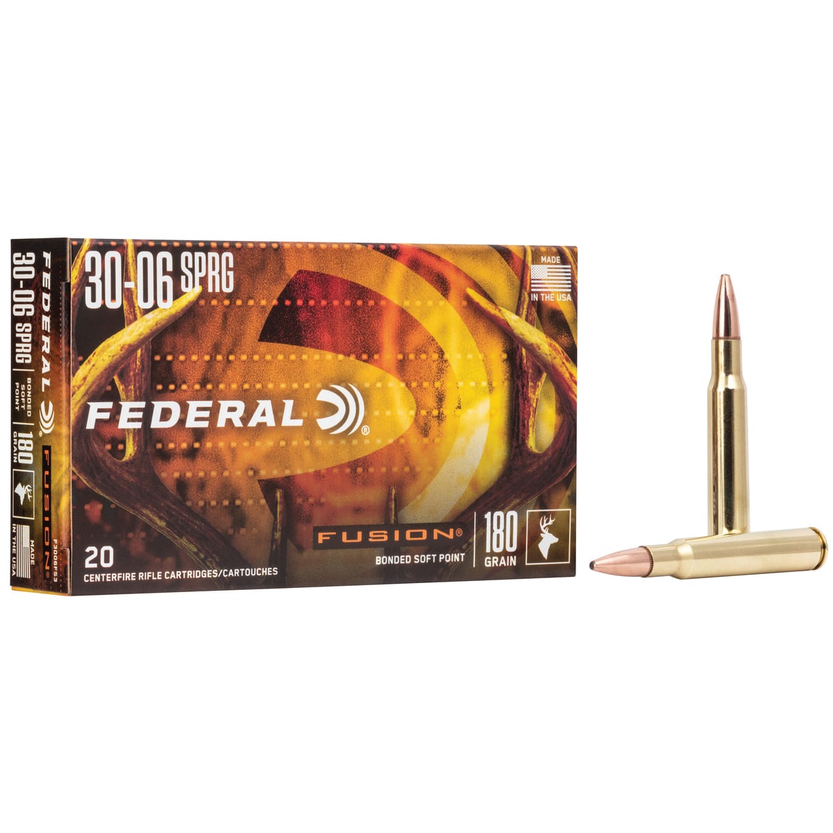 Federal Fusion Tipped .30-06 Springfield 180 gr Bonded SP 20rds Rifle Ammo for Big Game - F3006TFS3