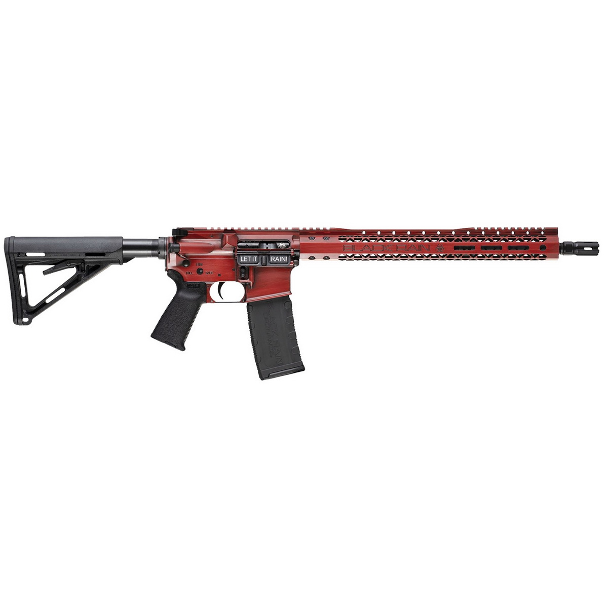 Black Rain Ordnance BROWTPRB Spec 15+ We The People 5.56x45mm NATO 30+1 16″, Red Battleworn with Deep Engraving, 15″ Slim M-LOK, Magpul Grip/Carbine Stock, Castle Flash Hider - No Credit Card Fees - Low, flat rate shipping