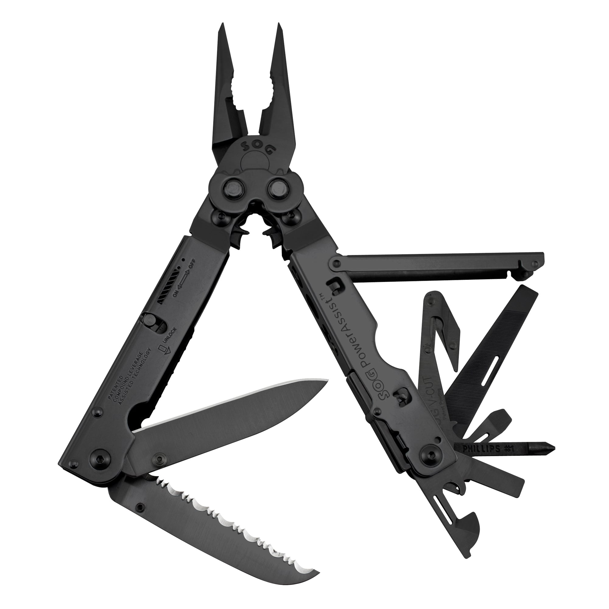 SOG Knives & Tools PowerAssist Tool, 16 Tool Multi-Tool - SOGB66NCP
