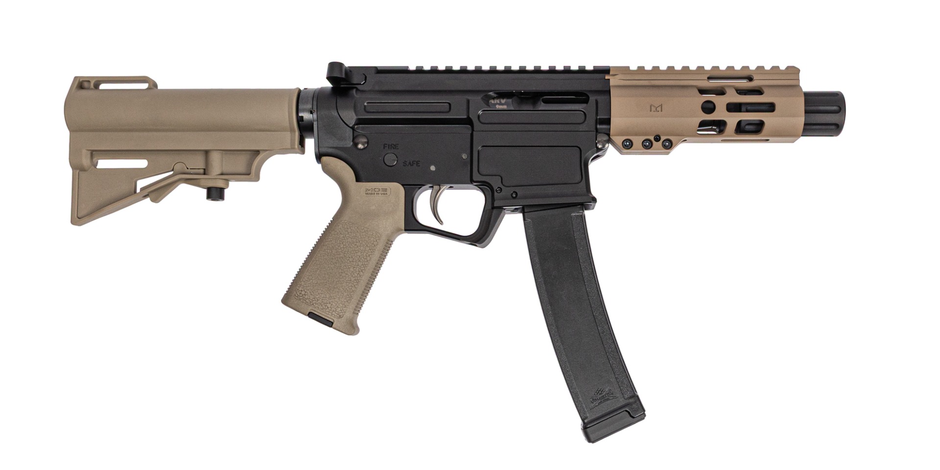 PSA ARV 4" 9MM 1/10 GX Lightweight HEX M-Lok MOE EPT Har-15 Pistol, FDE