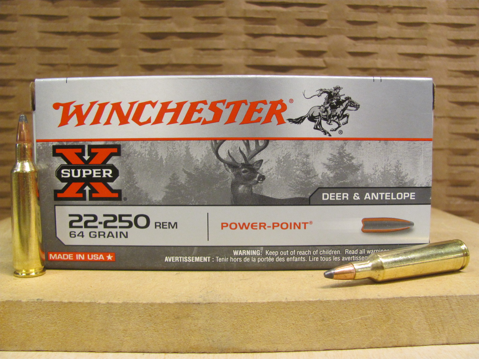 20 Round Box – 22-250 Rem 64 Grain Power Point Winchester Super X Ammo – X222502