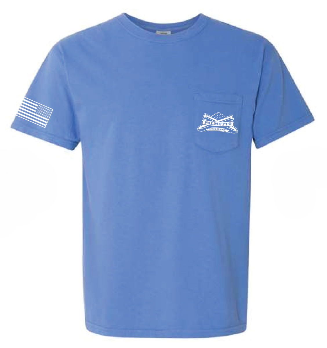 PSA Comfort Colors Pocket T-Shirt - S - Mystic Blue w/White Logo