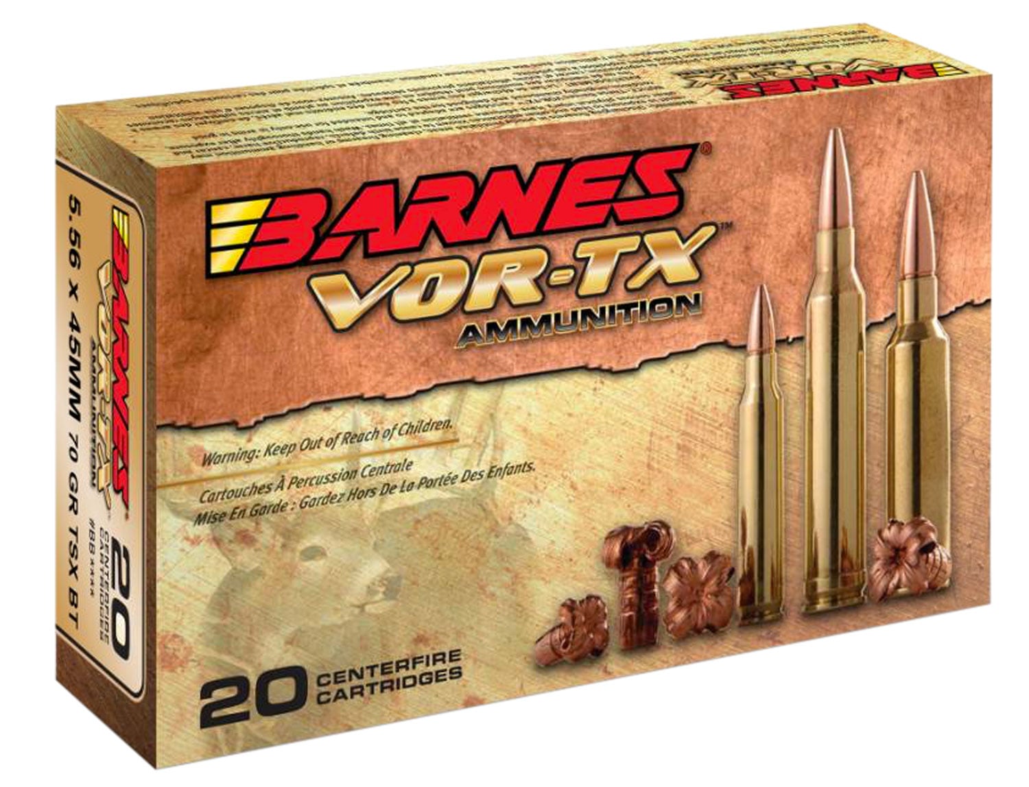 Barnes Bullets VOR-TX 70 gr TSX Boat Tail 5.56 Ammo, 20/box - 31191