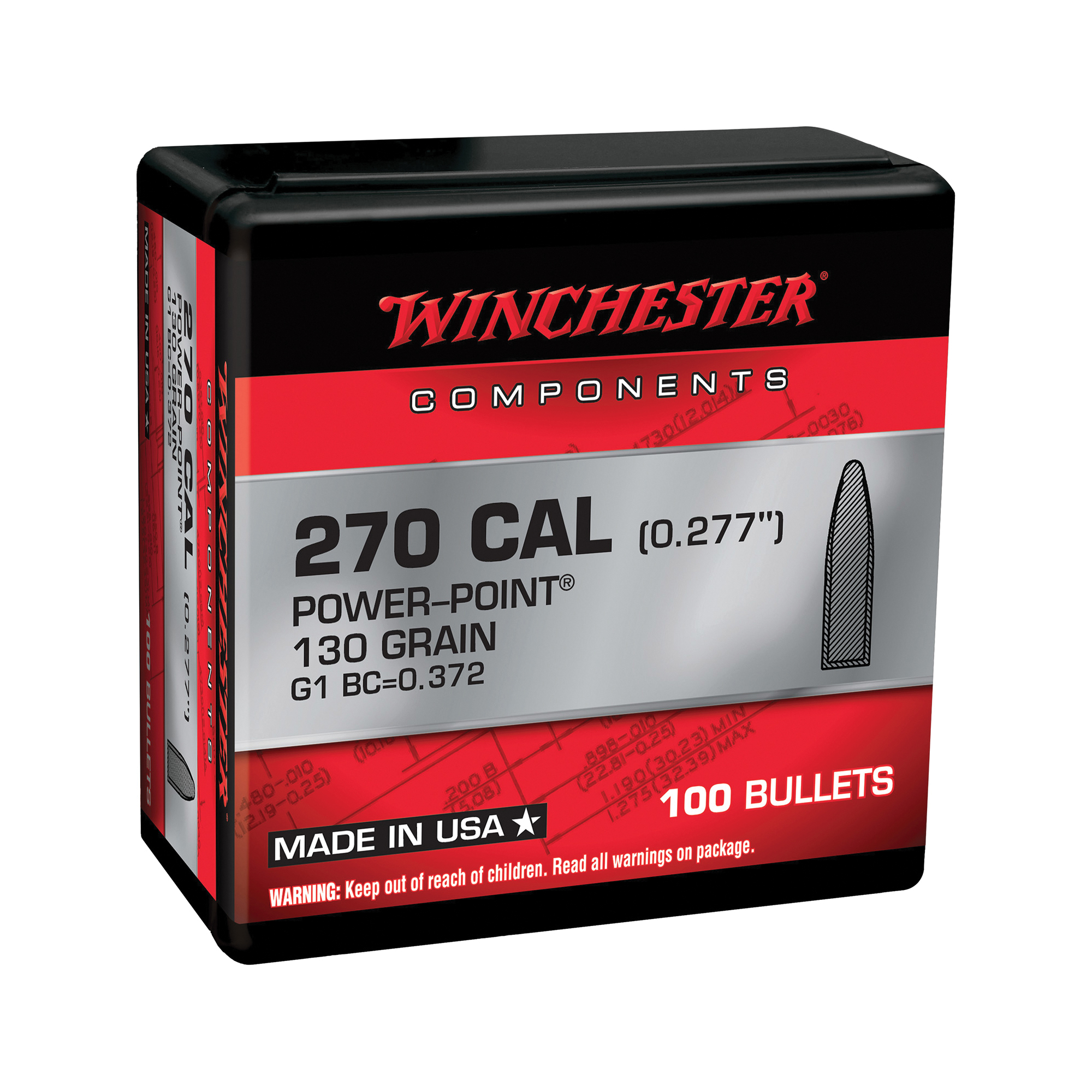 Winchester Ammunition .270 Winchester 130 gr Reloading Bullets  PP 100rds - WB270P130X