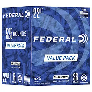 Federal 22 Long Rifle Ammunition Champion F747 36 Grain Lead Hollow Point Value Pack 525 Rounds