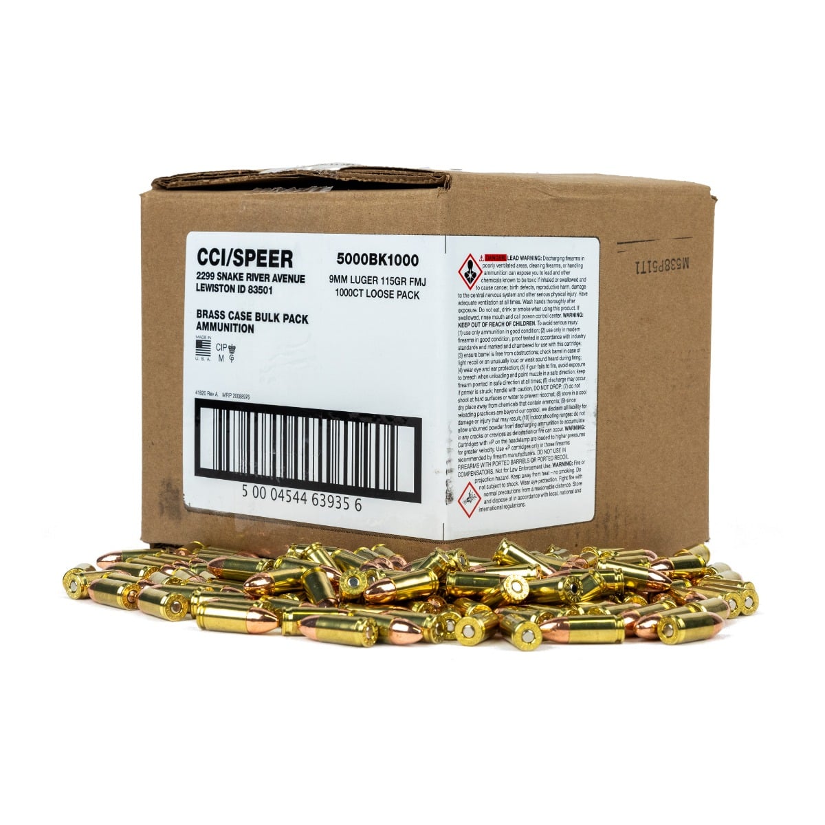 CCI Blazer Brass Handgun Ammunition 9mm Luger 115gr FMJ 1145 fps 1000/ct Loose Bulk Pack - Flat Rate Shipping Under 30lbs! - No Credit Card Fees