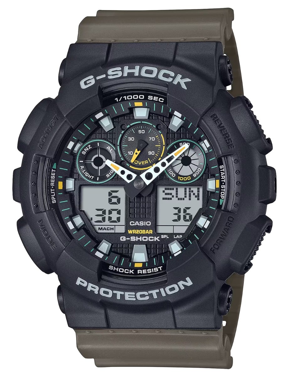 Casio G-Shock GA100 Analog/Digital Wrist Watch, Green - GA100TU1A3CR