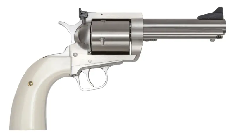 Magnum Research BFR44MAG5B6 BFR Short Cylinder 44 Rem Mag 6 Shot, 5" Brushed Stainless Steel Barrel, Cylinder Frame, White Polymer Grip, Hammer Safety, Exposed Hammer