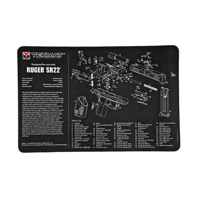 TekMat Ruger SR22 17"x11" Pistol Mat With Small Microfiber TekTowel, Black - R17-RUGERSR22