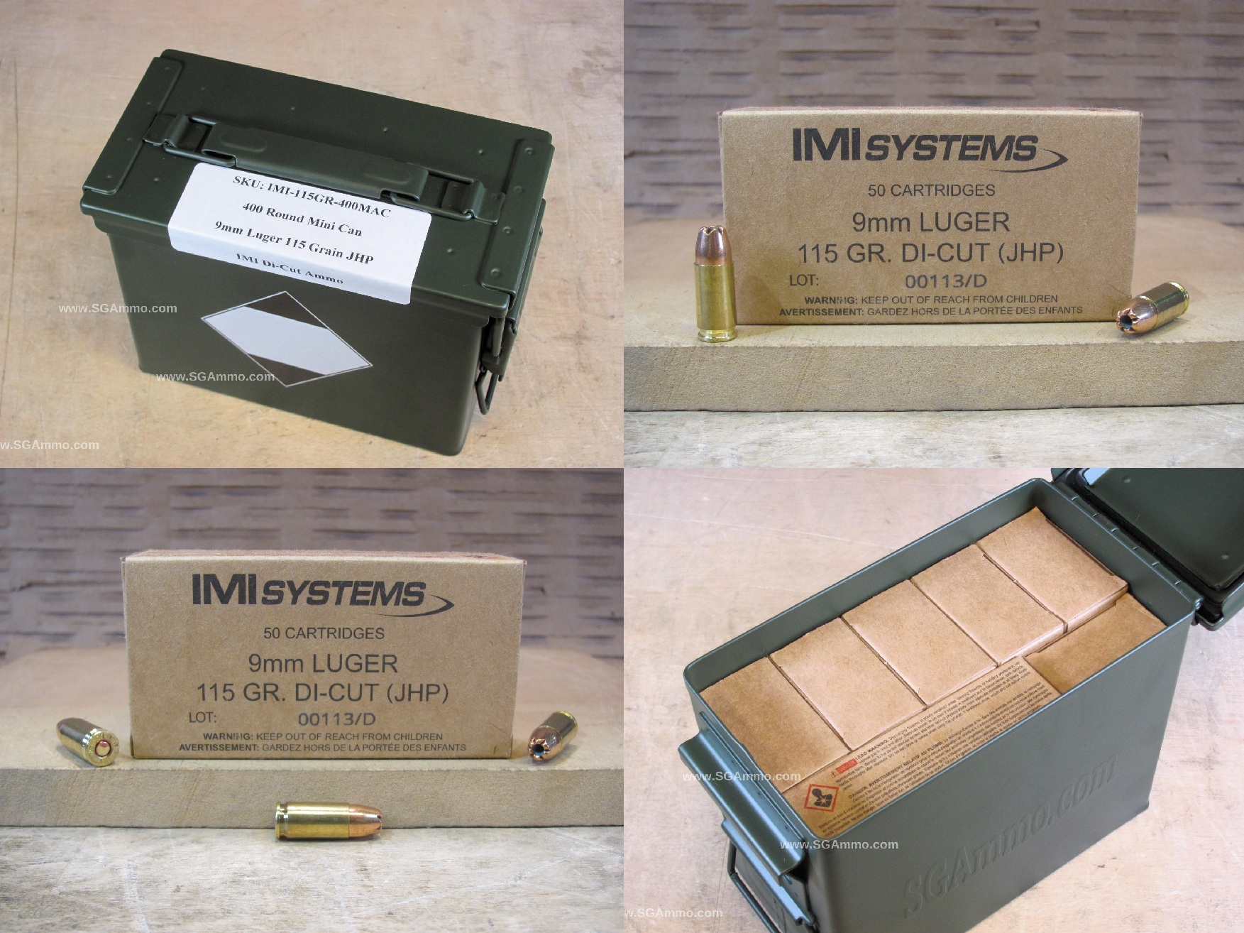 400 Round Can – 9mm Luger 115 Grain Di-Cut Hollow Point Ammo by IMI of Israel – Packed in Mini Canister