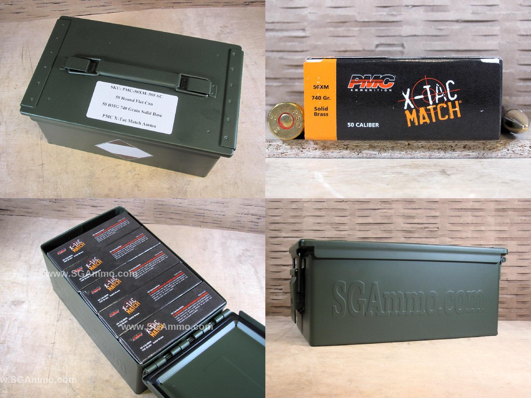 50 Round Flat Can – 50 BMG Cal 740 Grain Solid Brass PMC X-Tac Match Ammo – 50XM – Packed in Metal Canister