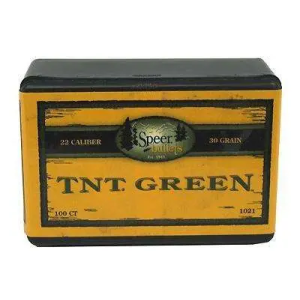 Speer 1021 TNT Green Rifle .22 Cal .224 30 gr Jacketed Hollow Point (JHP) 100 Per Box