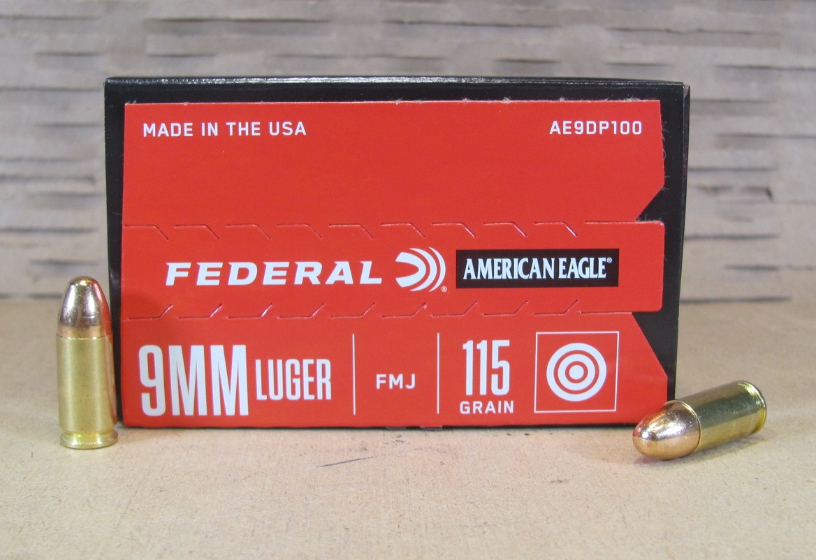 100 Round Box – 9mm Luger Federal American Eagle 115 Grain FMJ Ammo – AE9DP100