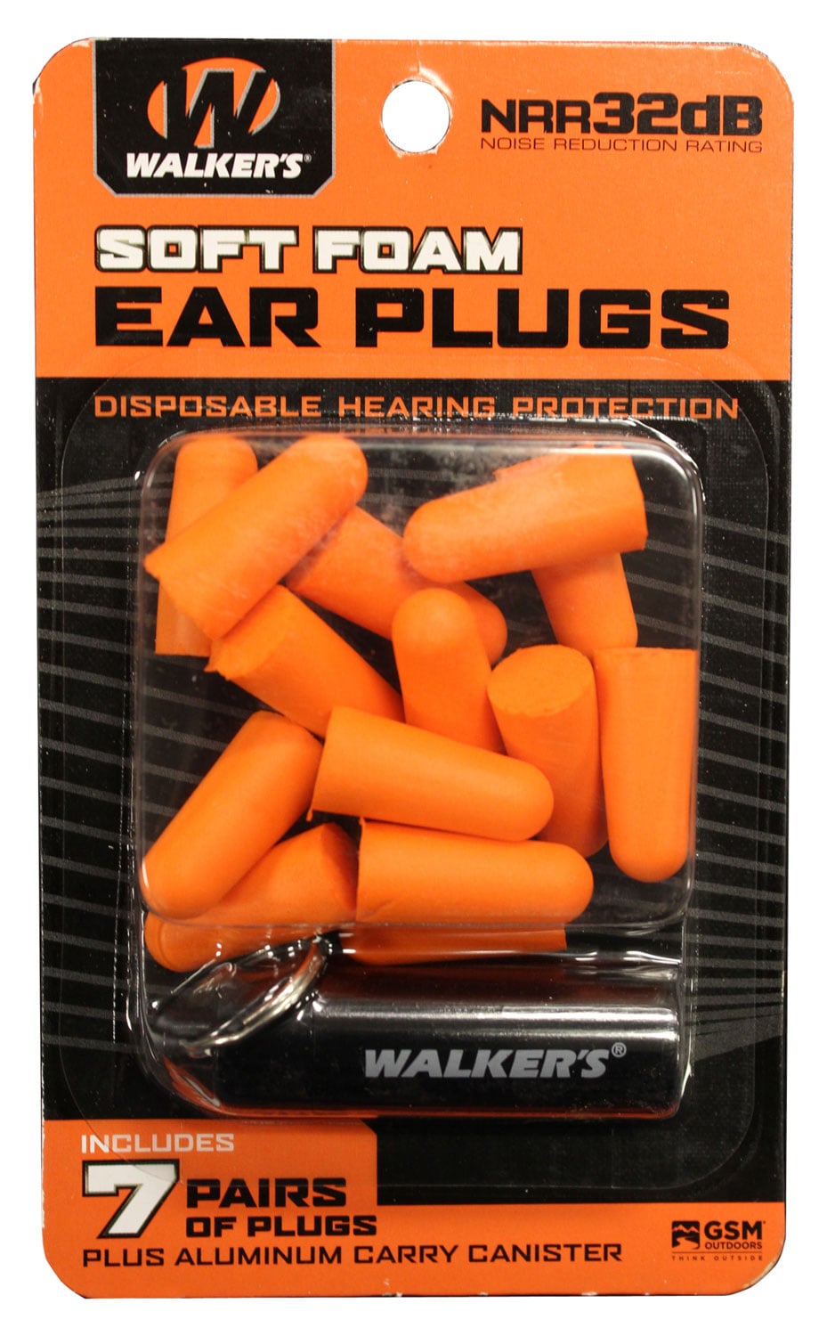 Walkers Game Ear 32 dB Inside the Ear Plug, Orange/Black, 7 Pair - GWPPLGCANOR