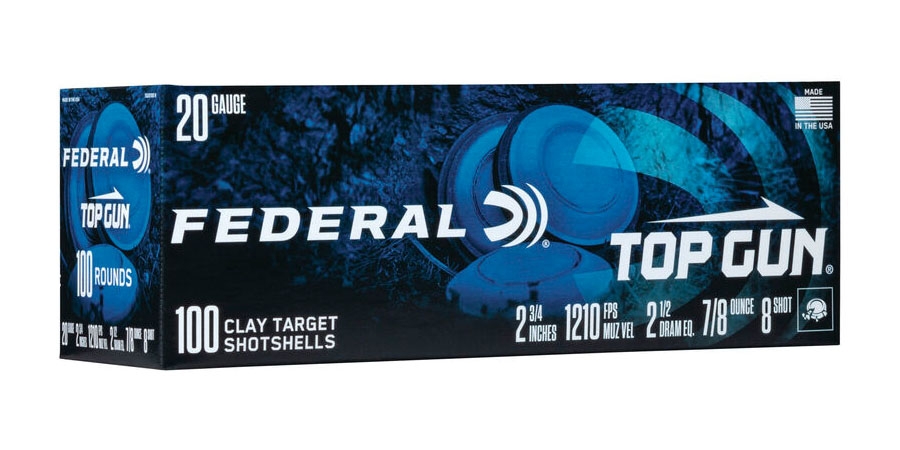 Federal Top Gun Shotshells 20 ga 2-3/4″ 7/8oz 1210 fps #8 100/ct - No Credit Card Fees - Low, flat rate shipping