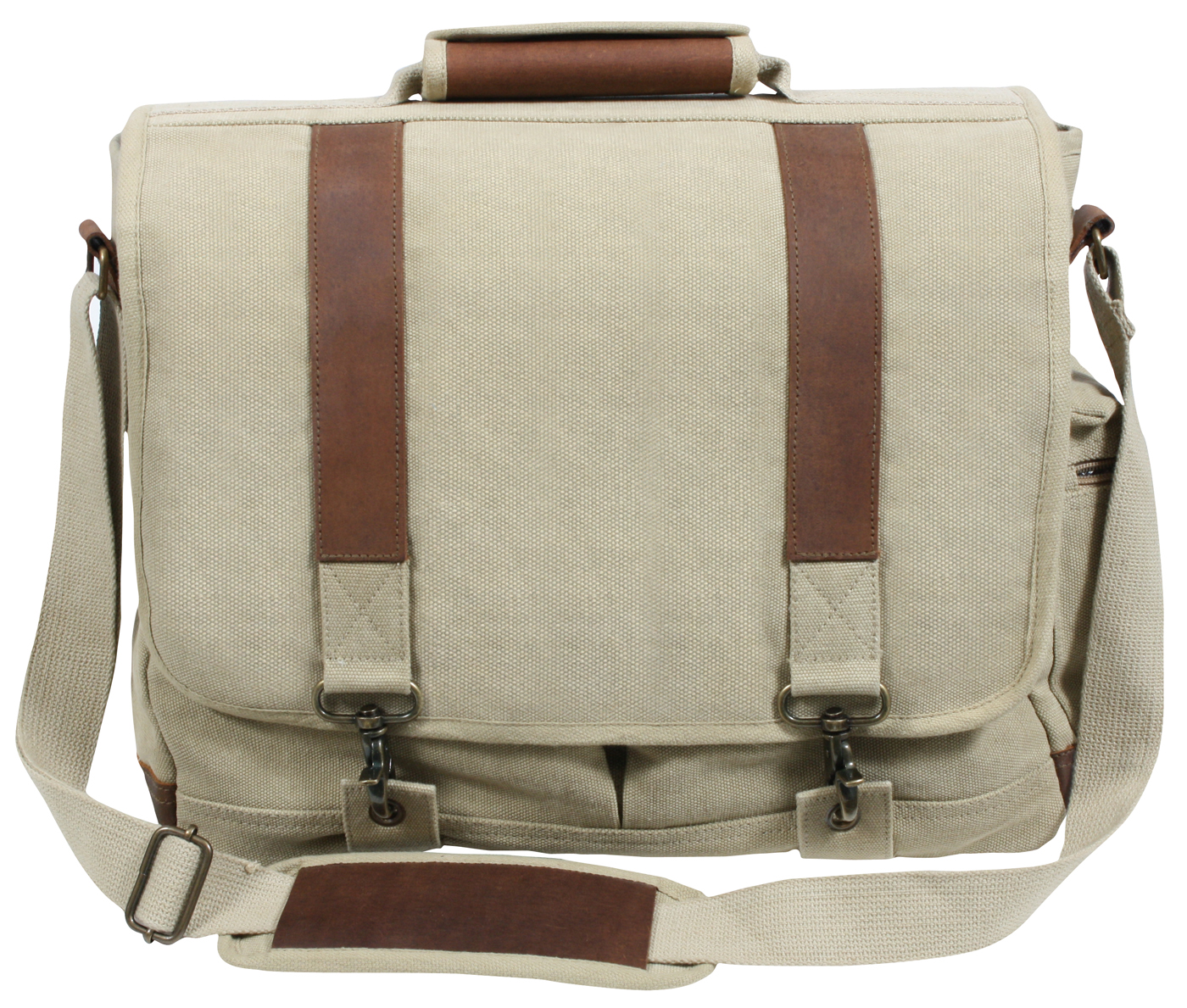 Rothco Vintage Canvas Pathfinder Laptop Bag With Leather Accents - Khaki