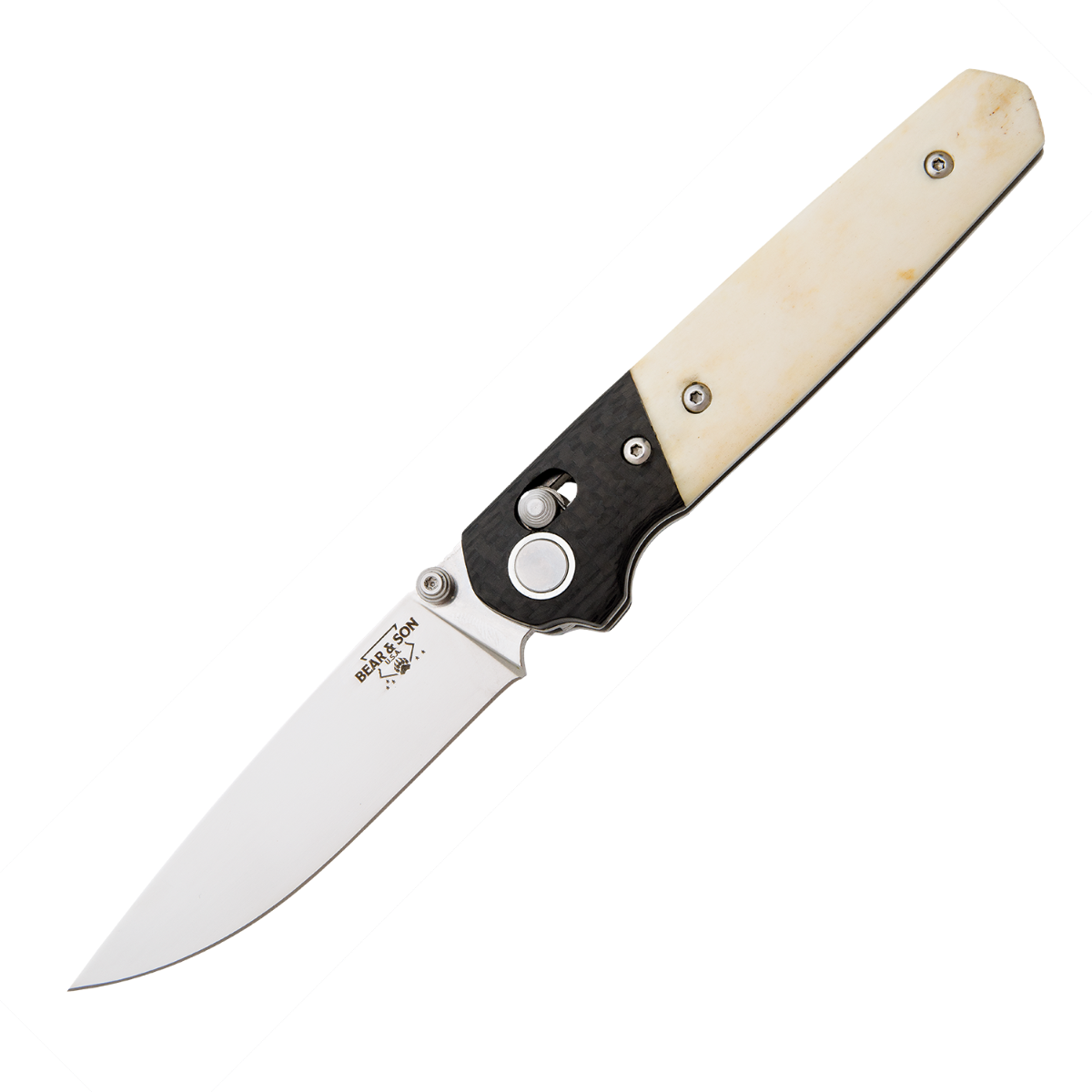 Bear & Son Lawman 4 3/8" Slide Lock w/ Smooth Bone Handle, Carbon Fiber Bolster - WSB22