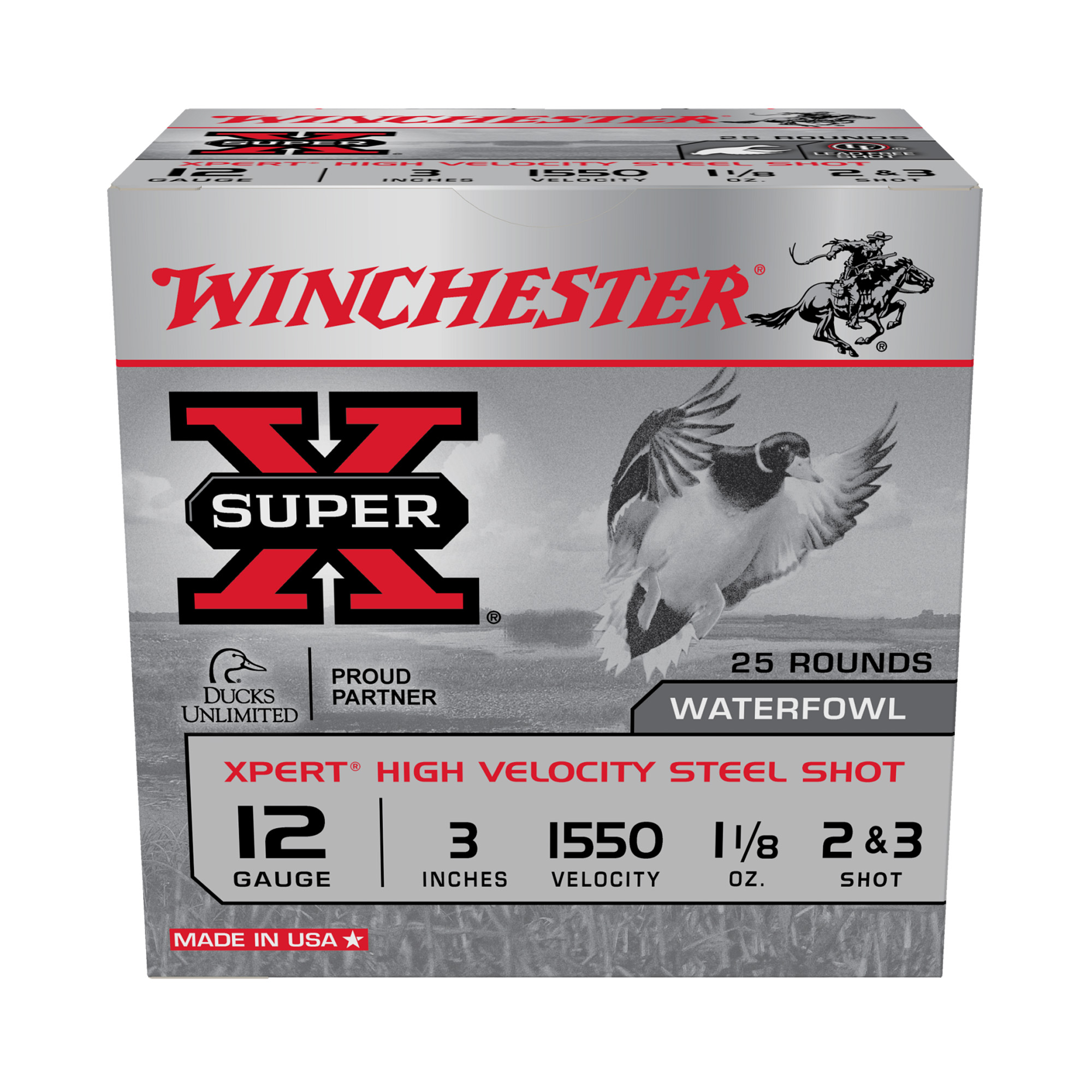 Winchester Super-X 12 Gauge Ammunition, 25 Rounds Steel Shot #2-#3 - WEX12323