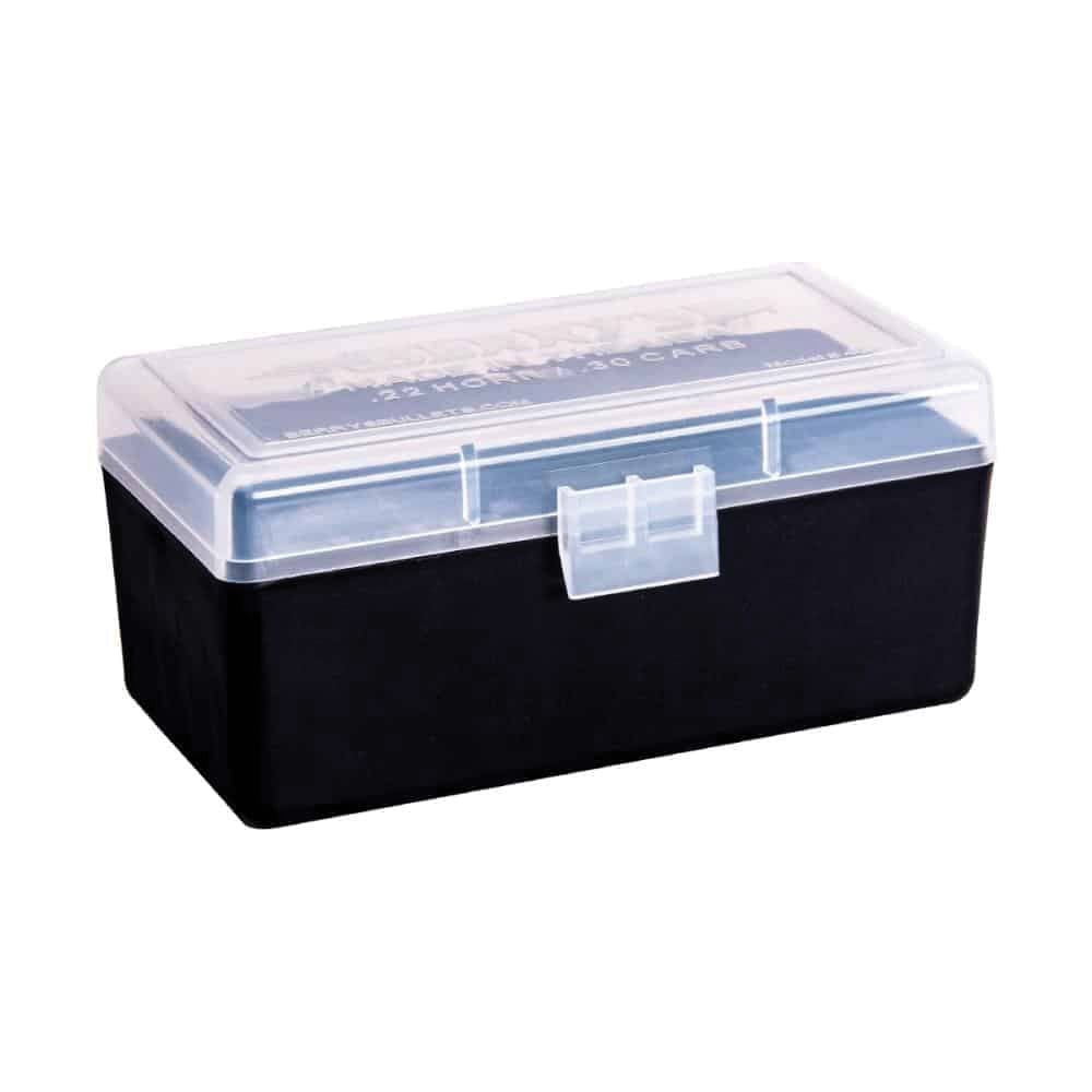 Berrys Bullets #404 .22 Hornet/.30 Carbine Ammo Box, 50rds Black/Clear