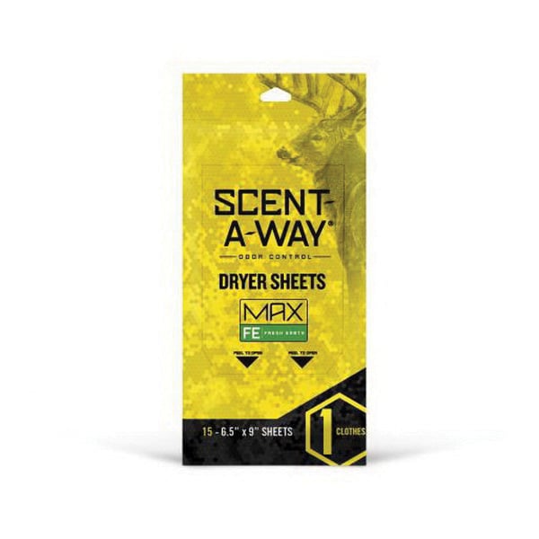 Hunter's Specialties Scent-A-Way Odor Eliminator Fresh Earth Dryer Sheets, 6.5" x 9", 15/pack - 07708