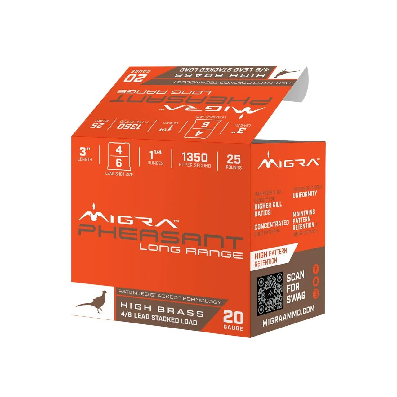 Migra Pheasant Long Range Shotshells 20ga 3" 1-1/4oz 1350 fps #6 #8 25/ct