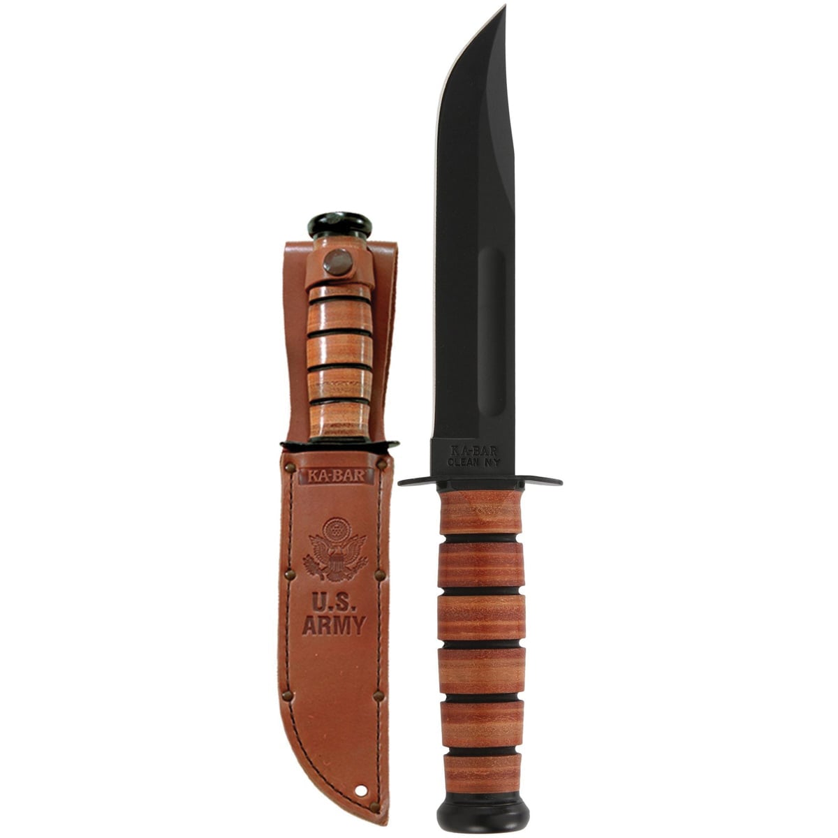 KA-BAR Knives Army Fixed Knife Clip Point Brown - Durable, Lightweight and Reliable Handle - 1220