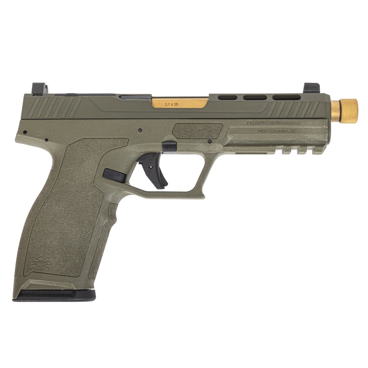PSA 5.7 Rock Complete RK1 Optics Ready Pistol W/ Gold Barrel, Sniper Green
