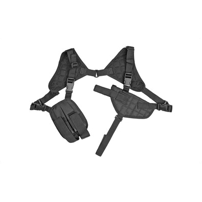 NCSTAR Fully Adjustable Shoulder Holster w/ Pistol Holster & Dual Magazine Pouch, Black Nylon - CV2909