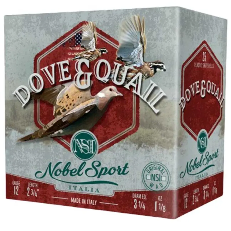 Nobel Sport Dove Quail Shotshells 12 ga 2-3/4" 1-1/8 oz 1255 fps #8 25/ct